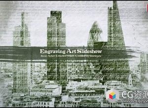 AE模板-雕刻艺术幻灯片水墨遮罩复古历史图片展示片头 Engraving Art Slideshow
