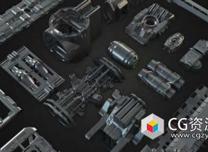 科幻概念机械3D模型 Gumroad – Tech Heavy Pro Kit (400+ 2d-3d Elements)