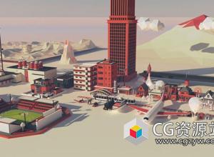C4D/E3D模型预设-低多边形汽车/飞机/楼房/建筑/城市生活场景预设