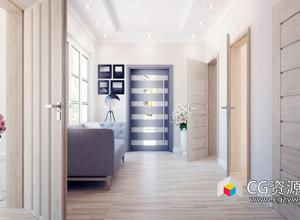 3D室内木门单和双玻璃门模型(C4D+C4D VRAY格式)CGAxis Models Volume 79 Doors II
