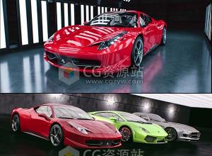 5个室内摄影棚场景预设+200个C4D车漆汽车材质预设