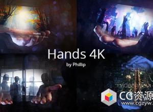 AE模板-4K高科技感全息手势动画手拖照片开场动画 Hands 4K