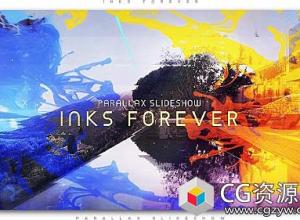 AE模板-史诗幻灯片水墨散开遮罩三维视差图片展示片头 Inks Forever Parallax Slideshow