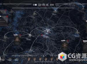 AE模板-HUD地图包高科技军事地图路径地点展示动画