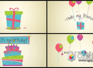 AE模板-卡通庆祝活动生日快乐邀请卡片头Invitation Card