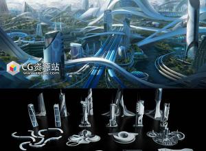 未来科幻风格三维城市场景模型 C4D/MAX/FBX/OBJ/Maya/Blender/UE/Unity