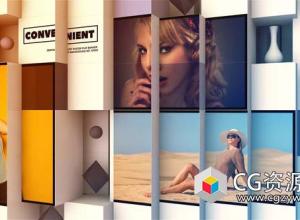 AE模板-三维抽象立方体翻转照片墙开场 3D Abstract Cube Display