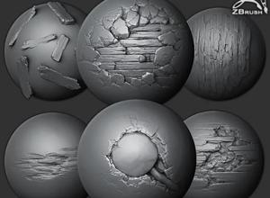 20个木头ZBrush笔刷素材 ArtStation Marketplace – ZBrushSP – 20 Wood Brushes Alphas Vol.1