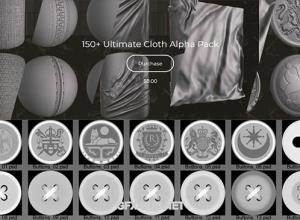 150组布料扣子深度置换贴图素材 Flippednormals – 150+ Ultimate Cloth Alpha Pack