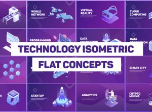 AE模板 科技三维等距扁平化概念设计图表MG动画包