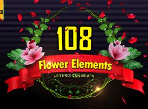 AE模板-108个花元素动画鲜花叶子花瓣婚礼饰品+背景音乐