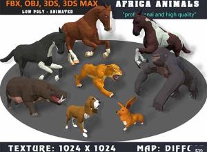 8种非洲动物马/大猩猩/狗低多边形卡通动物模型动画合集 – 04