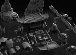 中国古代建筑人物服饰龙狮蛤蟆游戏3D模型(OBJ/ZBP/ZTL格式)