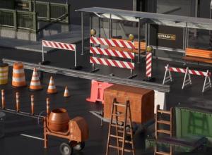 C4D/E3D模型包城市街边设施街边围栏/地铁入口/灯柱/公路隔板集合