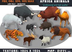 老虎/骆驼/熊低多边形卡通动物模型动画合集 – 02