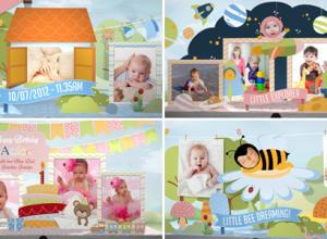 AE模板-三维翻书弹出婴儿生日专辑庆祝宝宝生日照片视频展示