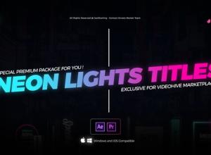 AE模板+PR预设4K霓虹灯文字标题字幕动画Neon Lights Titles 4K