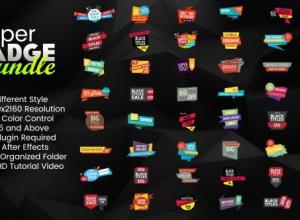 AE模板-50种4K不同风格多彩扁平化徽章标签文字标题动画