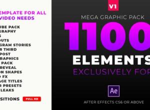 AE模板-1100+文字标题图形背景转场运动预设元素MG动画
