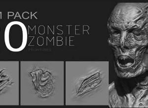 20个丧尸怪物皮肤细节雕刻笔刷预设 Artstation - Zbrush Zombie / Monster VDM Pack
