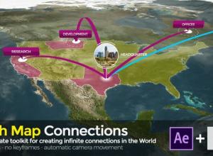 AE模板-三维世界地图地址定点连线动画工具 Earth Map Connections