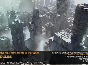 未来科幻建筑楼房3D模型 Kitbash Sci-fi Buildings & Modules Vol.1