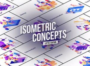 AE模板-扁平化APP应用应用程序等距图形解释动画Isometric Concept - Lottie Edition