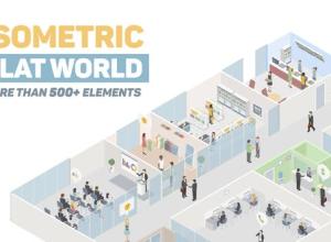 AE模板-500+三维扁平化等距人物场景元素MG动画