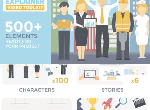 AE模板-500+扁平化人物角色场景图标MG动画元素