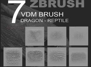 爬行类动物皮肤笔刷ZBRUSH预设 Reptile/Dragon VDM Pack