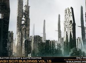 三维未来科幻大厦楼房建筑3D模型 Kitbash Sci-fi Buildings Vol.1.5