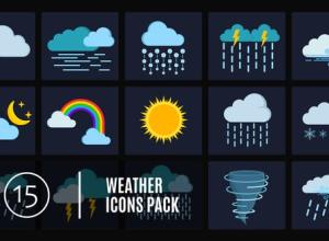 AE模板-15个4K大雾大雨闪电彩虹MG动画天气预报解说图标动画