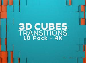 10组4K三维方块翻转遮罩转场过渡视频素材-3D Cubes Transitions - 10 Pack - 4K