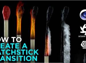 火柴燃烧变黑效果C4D教程Modeling a Matchstick and burning it down in Cinema 4D