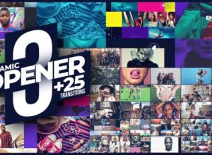 AE模板-动感时尚转场过渡标题排版照片视频展示片头+背景音乐