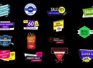 AE模板-15个创意干净彩色徽章促销宣传打折标签动画