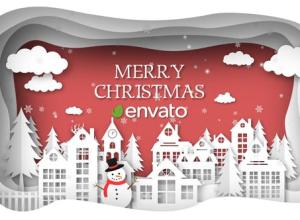 AE模板-剪纸圣诞节新年快乐片头Christmas Paper Town Wishes