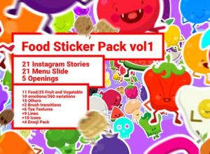 AE模板-表情符号水果食物贴纸包装宣传片头 Food Sticker Pack