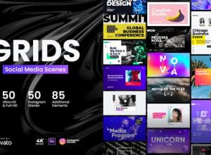 AE模板-50个社交媒体场景文本标题排版表情符号渐变背景图标动画工具包