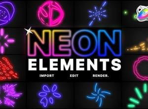 FCPX插件-12组闪烁卡通霓虹灯元素Neon Elements