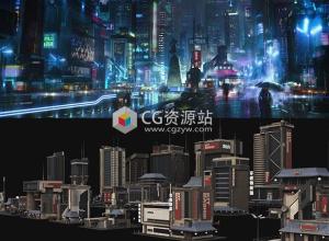 科幻未来上海城市楼房建筑3D模型(FBX/OBJ/MAX/MTL格式)