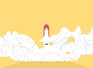 AE模板-扁平化卡通火箭快速飞行升空Logo动画