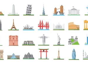 AE模板-100个扁平化世界旅游景点地标IOCN图标MG动画