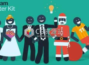 AE模板-二维卡通人物抽象线条MG模板动画人物角色服装动作工具包