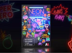 AE模板-时尚霓虹灯元素气泡卡通漫画发光图标动画