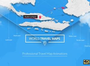 AE模板-世界旅游地图路径路线地点连线动画