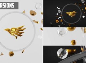 AE模板-三维优雅玻璃光面金色logo展示动画