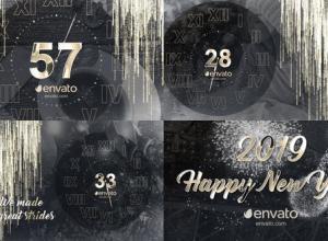 AE模板-烟花爆竹金色粒子新年倒计时片头