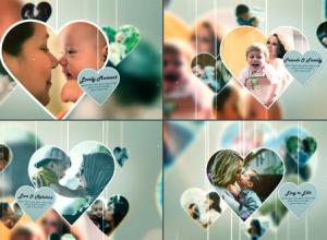 AE模板-幸福家庭爱心悬挂照片相册片头