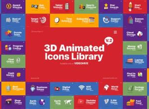 AE模板-110个三维图标库网络社交媒体生活游戏服务图标动画包